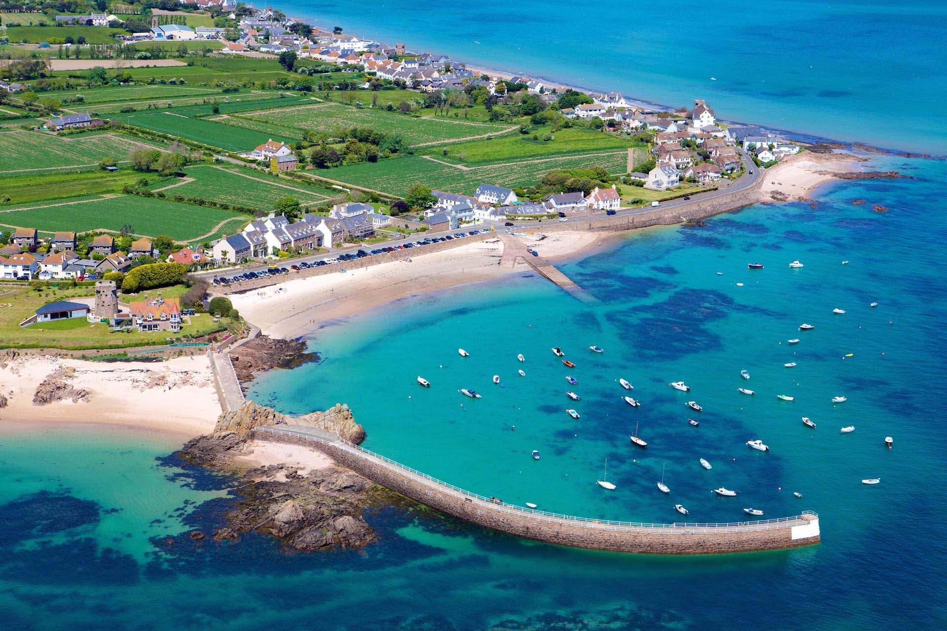Aerial View of La Rocque Harbour in Summer
