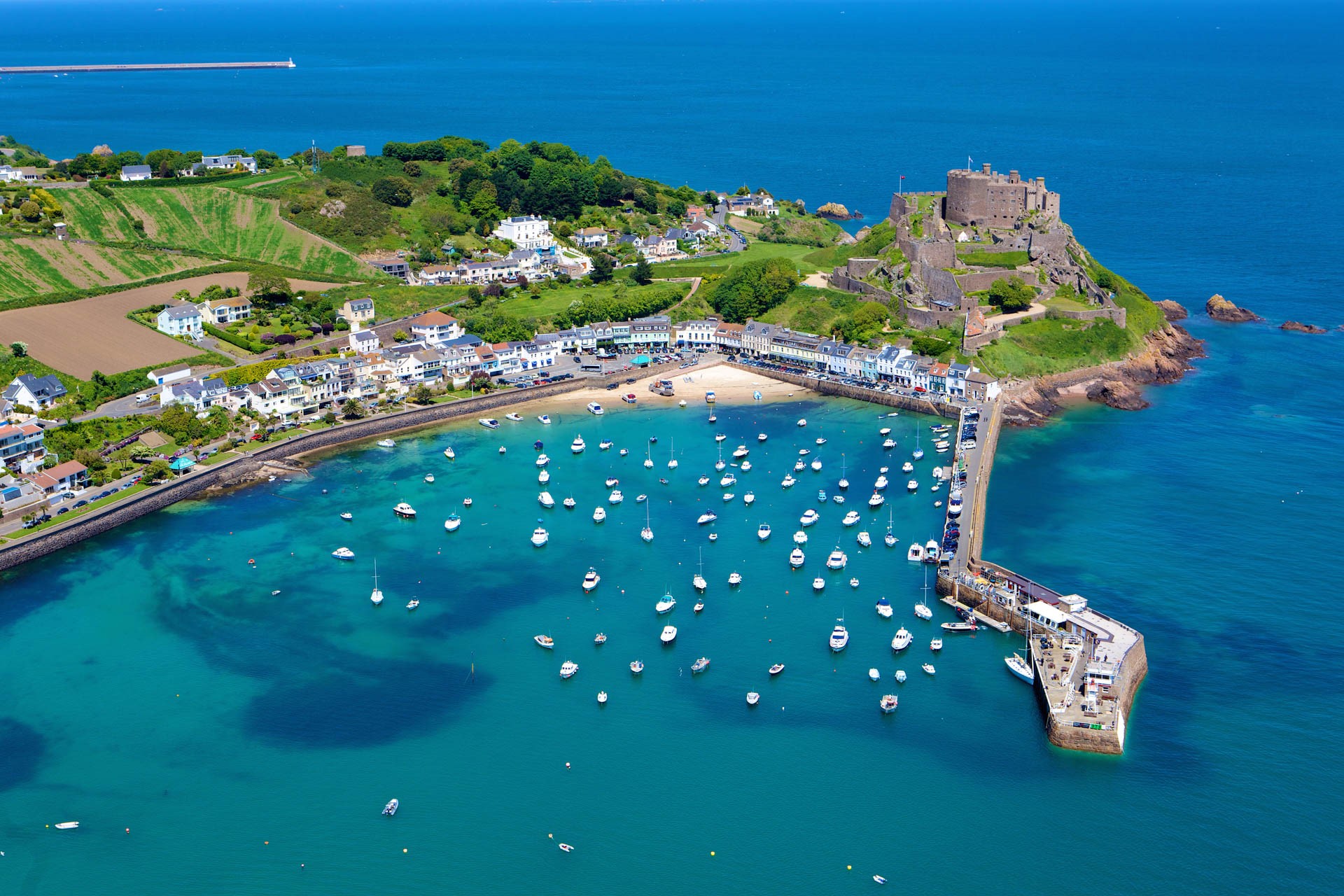 Aerial View of Gorey Harbour in Summer