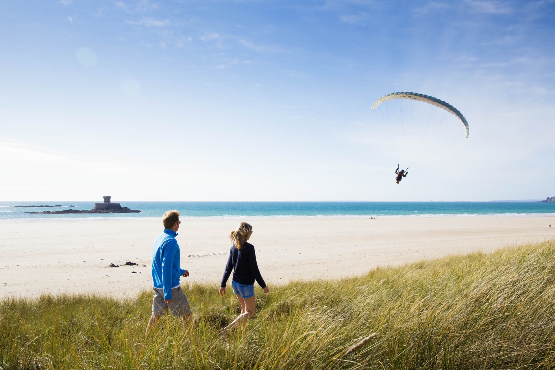 Paraglider at St Ouen's Bay Sand Dunes