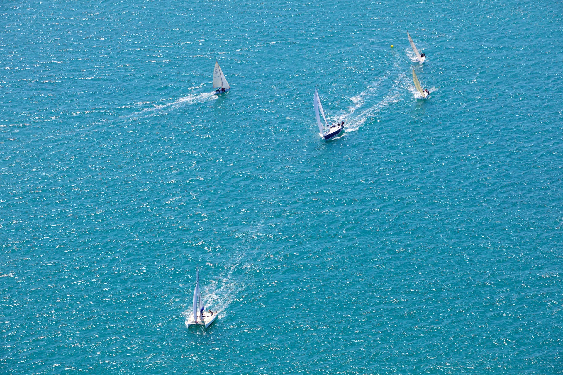 Aerial View of Yachts Racing in the Channel Islands