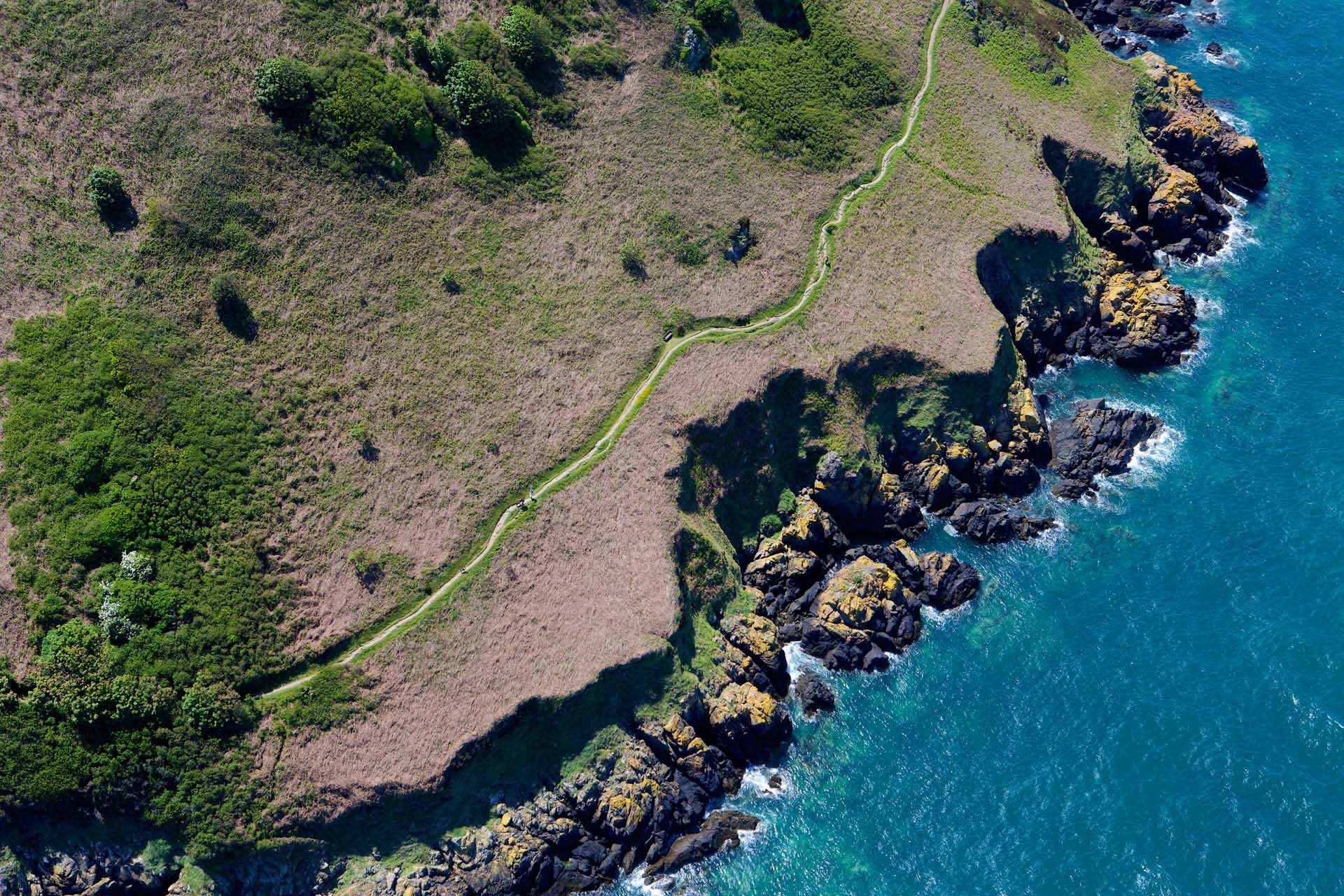 Aerial View of cliff path along the North Coast