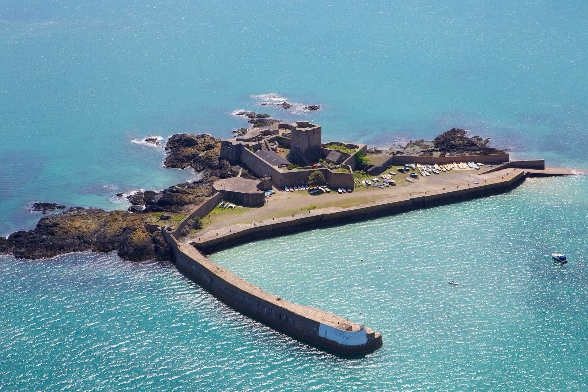 Aerial view of St Aubin's Fort prints - Andy Le Gresley Photography