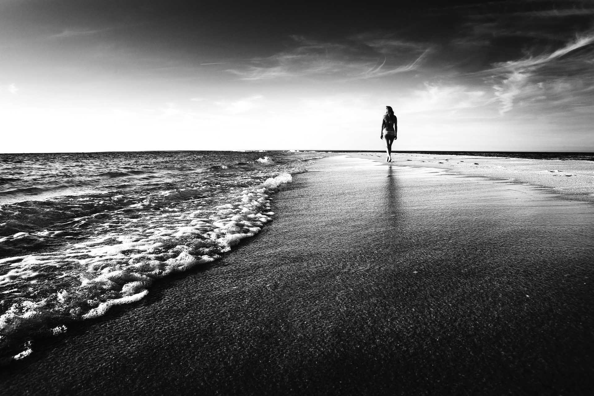 Girl walking at Les Ecrehous