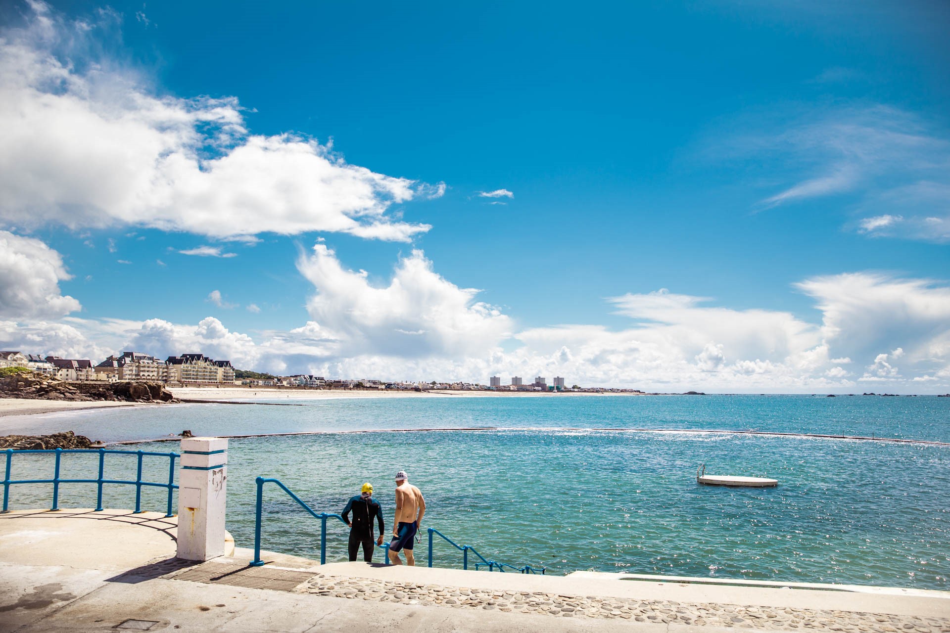 Swimmers at Havre des Pas on a Summers day